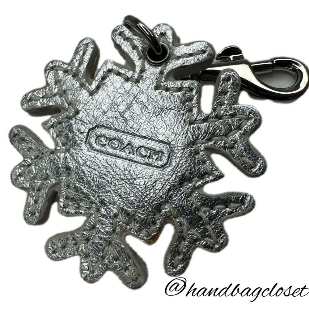 Coach Vintage Leather Silver Snowflake Winter Key Bag Charm Keychain